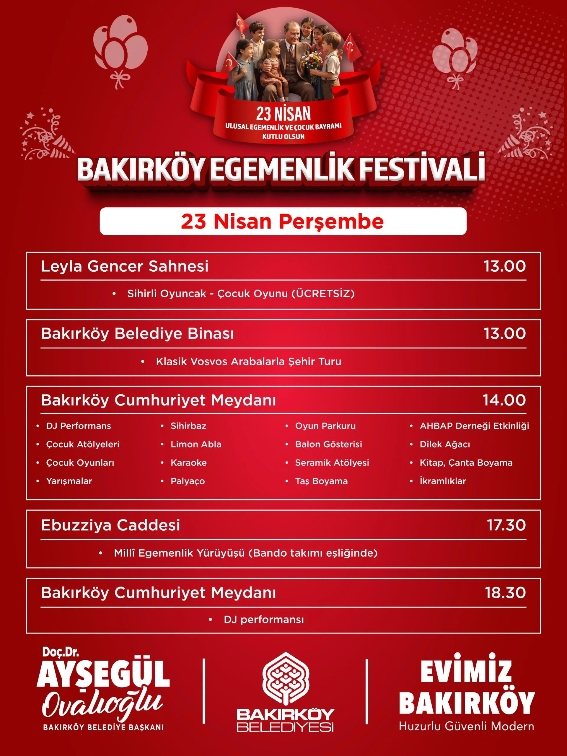 BAKIRKÖY’DE 23 NİSAN COŞKUSU FESTİVALLE YAŞANACAK