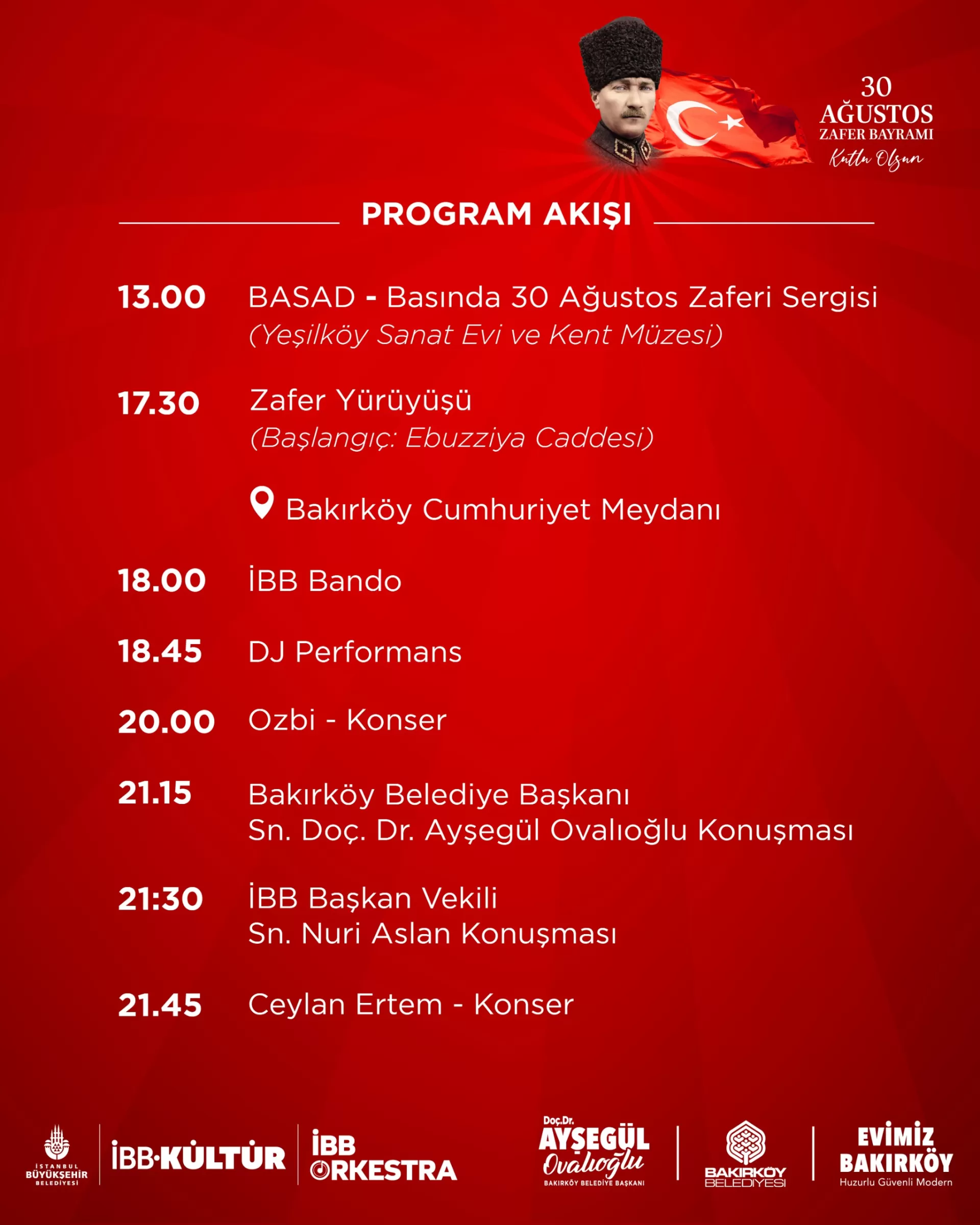 BÜYÜK ZAFER BAKIRKÖY'DE KUTLANACAK